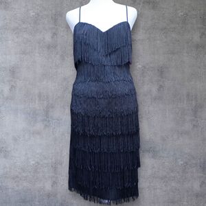 Vintage Retro 20's Style Flapper Fringe Elegant Black Dress Size 10